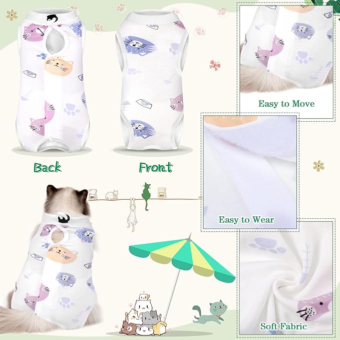 Nuanchu 3 Pieces Cat Recovery Suit Kitten Recovery Suit E-Collar Alternative for Cats and Dogs Abdominal Skin Anti Licking Pajama Clothes Sets(Medium,Cute Style,Colorful)