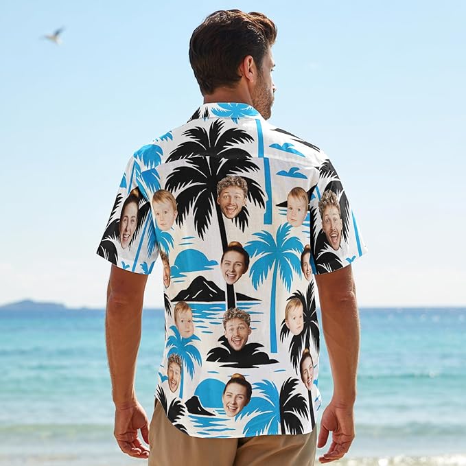Custom Hawaiian Shirt with Face for Men, Unisex Tropical Beach Shirts Personalized Casual Funny Hawaii Button Down Shirts