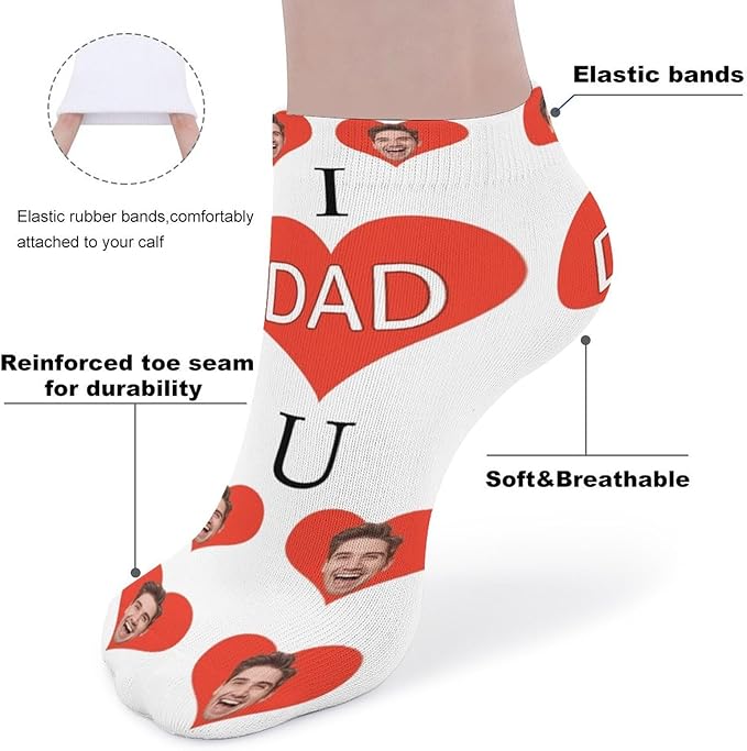 Personalized Ankle Socks with Face Custom Photo Socks Low Cut Ankle Socks Athletic Socks Valentine's Day Gifts for Women Men