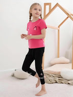 4-8T Toddler Girl Clothes Cat face print Short Sleeve Top+Pants Outfits Girl Spring and summer 2-Piece Set