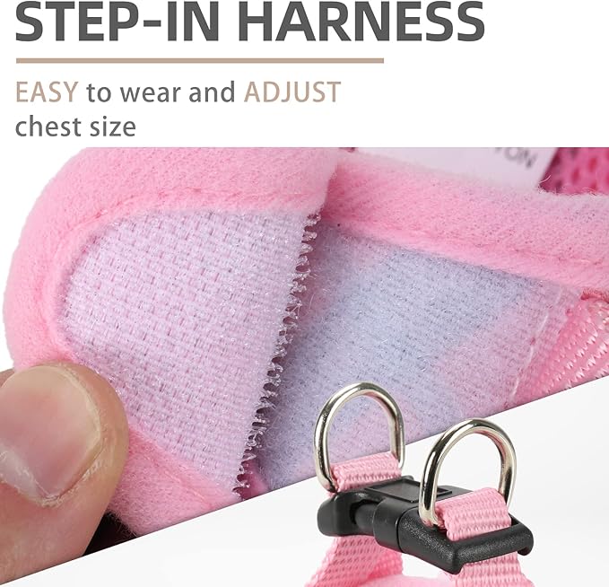PUPTECK Adjustable Dog Harness Collar and Leash Set Step in No Pull Pet Harness for Small Medium Dogs Puppy and Cats Outdoor Walking Running, Soft Mesh Padded Reflective Vest Harnesses, Pink XL