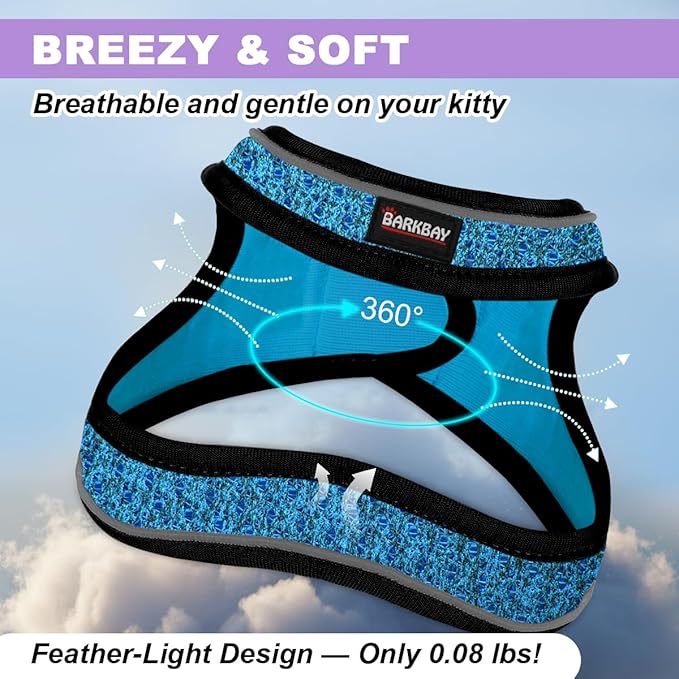 Cat Harness and Leash Set,Escape Proof Kitten Harness,Step in Adjustable Soft Lightweight,Easy Control,Reflective Strips Comfortable for Walking Travel(Blue/Black,XXS)