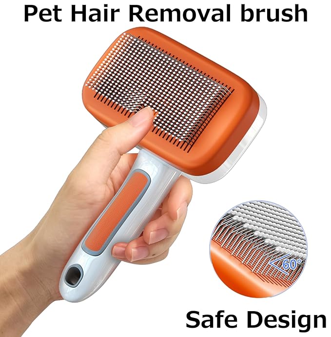 Self Cleaning Slicker Brush for Dogs, Cats Deshedding Grooming Tool, Skin Friendly, Remove Loose Shedding Hair, Glides Naturally without Pulling (Orange)