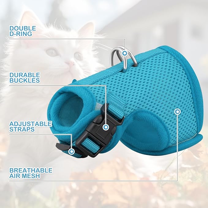 MoNiBloom Soft Cat Harness for Walking Escape Proof and Travel, Kitten Adjustable Breathable Vest Harness - Sky Blue, M