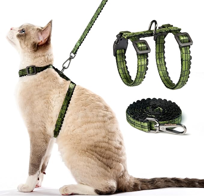 Cat Harness and Leash Set - Escape Proof Adjustable Cat Harness, Comfortable Soft Lightweight, Use Safe & Easy, Walking Travel Kitten Harness for Small Medium Large Cats (Green Growling Crocodile)