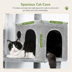 Globlazer Cat Tree Tower with Scratching Post for Indoor Cats, 53inch Tall Plush Multi-Level Cat Climbing Tower Condo House with Large Hammock, Spacious Cat Cave, Padded Top Perch Bed, F53, Light Gray