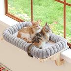 Zakkart SnugCloud Cat Window Perch with 4-Sided Bolster - Large Cat Hammock for Window Sill - Solid Hardwood & Metal Frame - Window Seat for Pets (Natural Color Wood w/Gray Bed, Large)