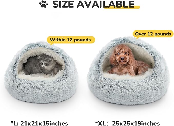 CATISM Cozy Cat Pod - Plush Hooded Cat Bed Cave, Self Warming, Removable Washable with Non-Slip Bottom