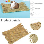 PINVNBY Hay Mats for Rabbits,12 Pack Natural Rabbit Grass Mat,Small Animal Woven Bed Resting Sleeping,Chewing,Nesting and Toys Cage Grass Matts for Bunny Guinea Pig Hamster Hedgehog Squirrel