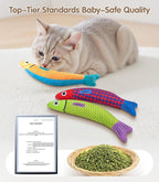 PetBusy Cat Toys with[5000mg A+Natural Catnip &Silvervine] [Baby Grade] Interactive Soft Chew Kicker Cat Toys for Indoor Cats & Kittens, [Crinkle &Bell] Fish Sound Toy, Drives Bored Cat Crazy with Fun