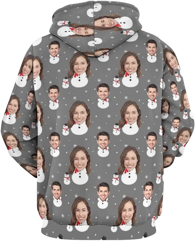 Artsadd Custom Face Unisex athletic Pockets Sweatshirt Loose Hoodie Custom Christmas Long Sleeve Sweatshirt Hooded Pullover