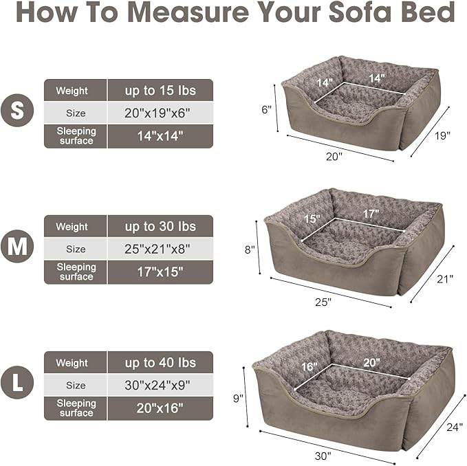 JOEJOY Rectangle Dog Bed for Large Medium Small Dogs - Washable Orthopedic Sofa Bed, Soft Breathable Puppy & Pet Cuddler, Durable Calming Dog Bed with Anti-Slip Bottom, Multiple Sizes, Dark Brown