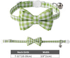 AIITLE Breakaway Cat Collar with Cute Bow Tie and Bell, Detachable Adjustable Safety Collars for Girl Cats and Boy Cats, Kittens, Puppy, Soft Stylish Plaid Patterns Cat Collars,Green