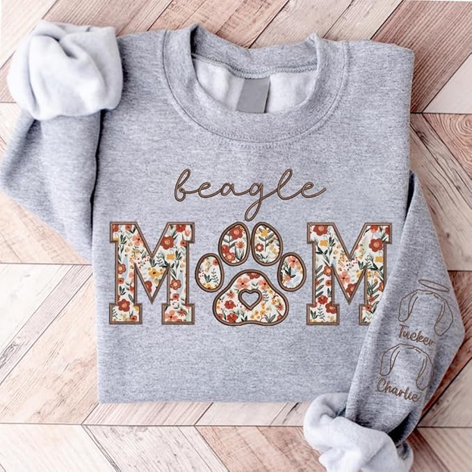 CHILLEVER Personalized Embroidered Dog Mom Sweatshirt, Dog Mama Crewneck, Gift for Mom, Pet Name On The Sleeve