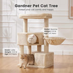 Gardner Pet 41" Tall Cat Tree for Large Cats, Heavy Duty Cat Trees Tower with 3.2in Posts & Washable Top Perches & Replaceable Natural Sisal