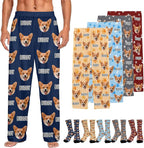 Custom Couple Pajama Pants Sock with Funny Face, Personalized PJ Anniversary Birthday Women Men Pants