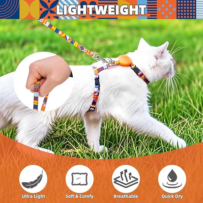 PUPTECK Adjustable Cat Harness and Leash Set Escape Proof Kitten Strap Collar for Walking Travel, Geometry Pattern