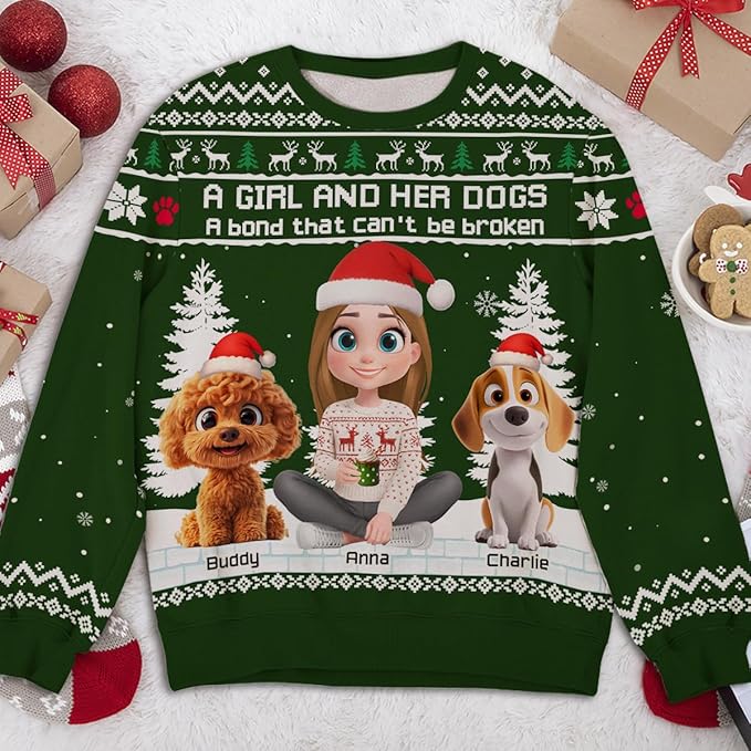 Wrappiness A Girl And Her Dog Christmas Sweatshirt - Cozy Unisex Fit Custom Shirt - Cute for Women Pet Lovers