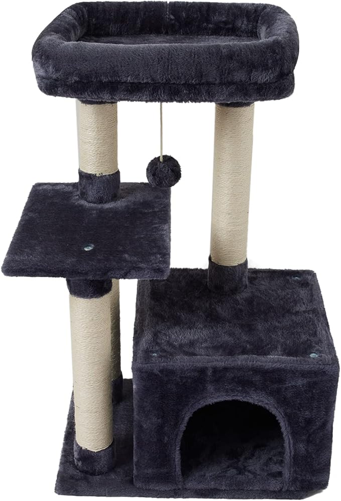 FISH&NAP Cute Cat Tree Kitten Cat Tower for Indoor Cat Condo Sisal Scratching Posts with Jump Platform Cat Furniture Activity Center Play House Smoky Grey