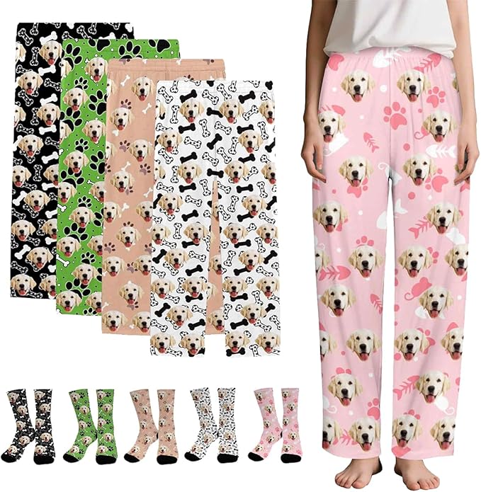 Custom Couple Pajama Pants Sock with Funny Face, Personalized PJ Anniversary Birthday Women Men Pants