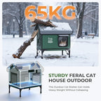 Apasiri Heated Cat House Weatherproof - Insulated Outdoor Cat Shelter with Thermostatic Heating Pad, Water Resistant 900D Oxford Feral Cat House with Anti-Peep Curtains Escape Door for Winter, Large