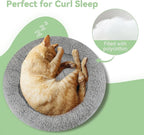 LESYPET Round Cat Bed for Cats Small Dogs, 19'' W×2'' H Cat Donut Beds for Indoor Cats Raised Pillow Pet Mat Non-Slip Bottom Machine Washable, Grey