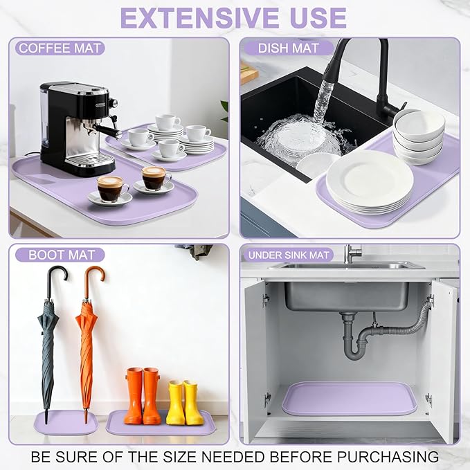 Silicone Pet Food Mat with Raised Edge for Food and Water Bowl, Dog Feeding Mats, Cat Food Trays for Floor Waterproof, Rubber Tray for Dogs and Cats, 24 x 16 x 0.8 Light Purple