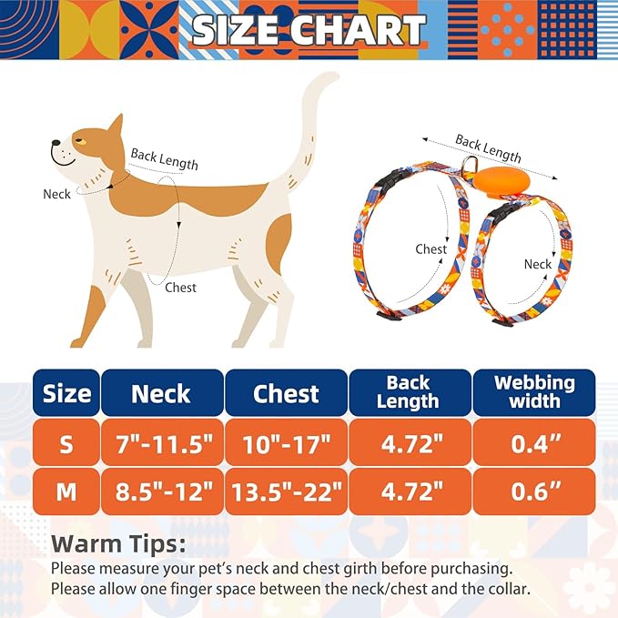 PUPTECK Adjustable Cat Harness and Leash Set Escape Proof Kitten Strap Collar for Walking Travel, Geometry Pattern