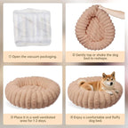 Donut Dog and Cat Bed, Luxurious Comfortable Faux Rabbit Fur Pet Beds, Round Anti-Anxiety Calming Puppy Kitten Bed with Anti-Slip Bottom for Small Medium Large Dogs & Cats(31", Brown)