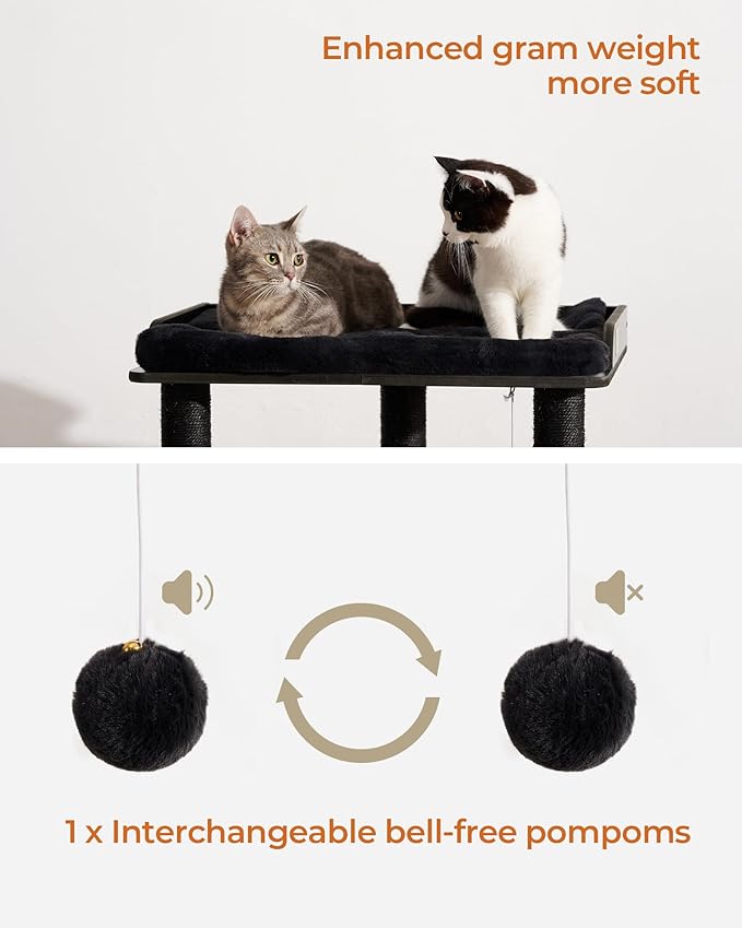 FourFurPets 26.7in Cat Tree Tower Condo, Cat Scratch Posts for Indoor Cats, Big Plate, Three 23.6in Full Sisal Scratching Posts, Black
