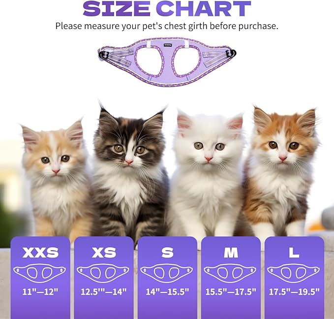 Rttochfy Cat Harness and Leash Set, Escape Proof Kitten Harness, Soft and Breathable Vest with Reflective Strip, Easy to Wear for Cats Walking and Traveling (Purple, XXS)