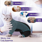 SUNFURA Hair Sticky Cat Clothes, Cat Sweater for Cats Only, 4-Legged Fleece Sweaters Kitten Pajamas Reduce Shedding Fur, Warm Pullover Shirts for Cats, Green L