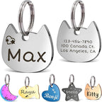 Anavia Small Size Dog Cat ID Tags, Small/XS Personalized Color Plated Stainless Steel Puppy Kitten Name Tags, Customized Engraved Nameplate Pet Collar Tag (Silver, Cat Head)