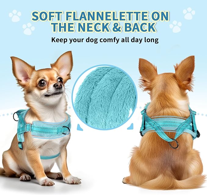 SlowTon No Pull Small Dog Harness and Leash Set, Puppy Soft Vest Harness Neck & Chest Adjustable, Reflective Lightweight Harness & Anti-Twist Pet Lead Combo for Small Medium Dogs(BL-Front Clip,S)