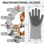 Dog Washing Gloves for Shedding & Bathing - 5-Finger Deshedding & Massage Gloves for Dogs & Cats, Reusable Heat-Resistant Silicone Brush Gloves, Gentle Hair Removal & Bathing Aid (Pair) (Grey)