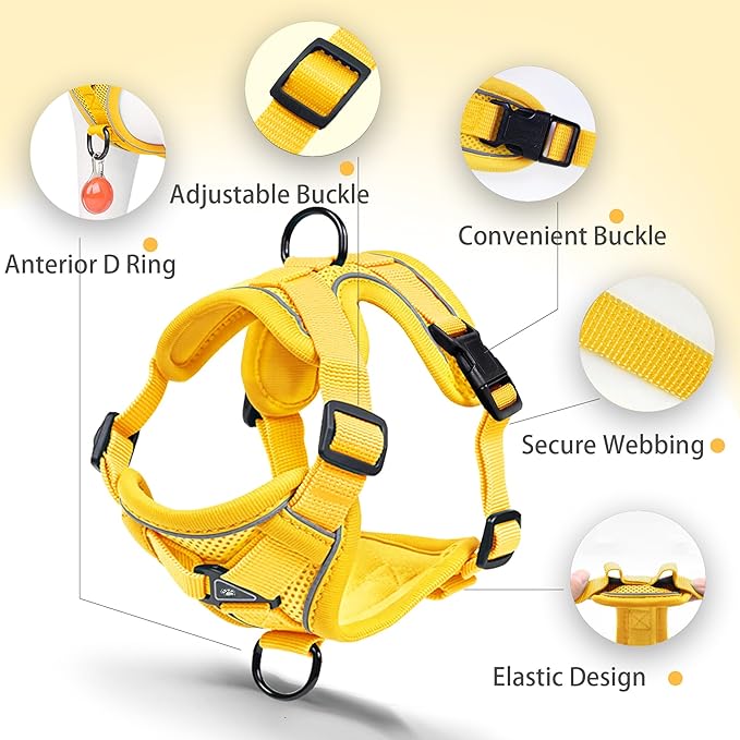 No Pull Dog Harness with Leash Set for Small Sized Dog, Reflective Adjustable No Choke Cat Vest Harness with Breathable Mesh, Comfortable Soft Padded Pet Vest, Yellow L