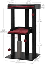FourFurPets 43.7" Cat Tree, Modern Cat Tree Tower, Cat Tower for Indoor Cats Large Adult, Cat Condo with Scratching Post, Large Perch and Removable Pads, Black&Red