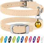 CollarDirect Leather Cat Collar with Removable Bell (Beige, 8-11 Inch)