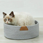 Cat Bed Basket Nest Round Cotton Rope Woven Warm Medium,Pet Sleeping Bed House Cute Fun Scratcher Scratching Scratch Mat Pad for Puppy Small Dogs Indoor Play Eco Washable Winter Summer (Gray)