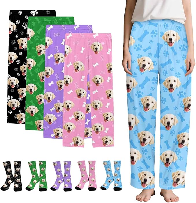 Custom Couple Pajama Pants Sock with Funny Face, Personalized PJ Anniversary Birthday Women Men Pants