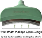 Pet Deshedding Tool with Curve Blade, Cat Grooming Brush, Tight V-shaped Teeth Shedding Comb for Cats and Dogs (Green, Large)