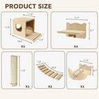 Cat Wall Shelves, Wall Mounted Cat Shelf Furniture with Plush Fabric (9 Piece Set), Cats Furniture with Condos, House, Steps, Bridge Ladder, Scratching Post, Beige