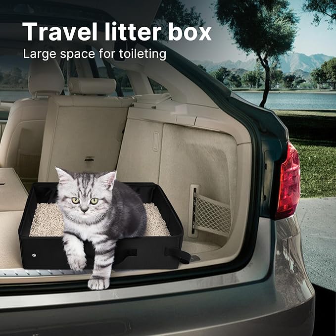 Portable Litter Box for Cats Kitten Foldable Travel Litter Box with Lid, Leak-Proof No Smell Easy to Carry, Clean and Store Easy for Car Travel, Hotle Stays and Road Trip 18x14x5.5 Inches