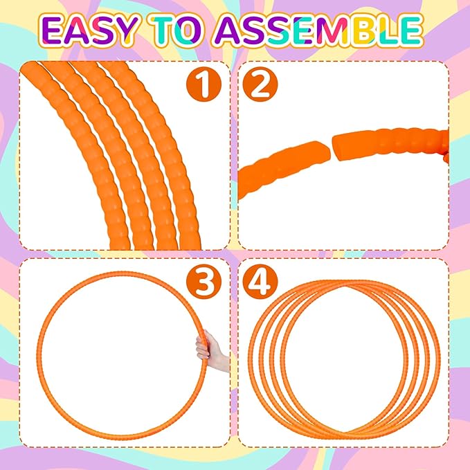 Shappy 6 Pcs Exercise Hoop Detachable Adjustable Plastic Toy Playground Toys Colored Hoop Circles for Teens Games Gymnastics Dog Agility Equipment Party Decor