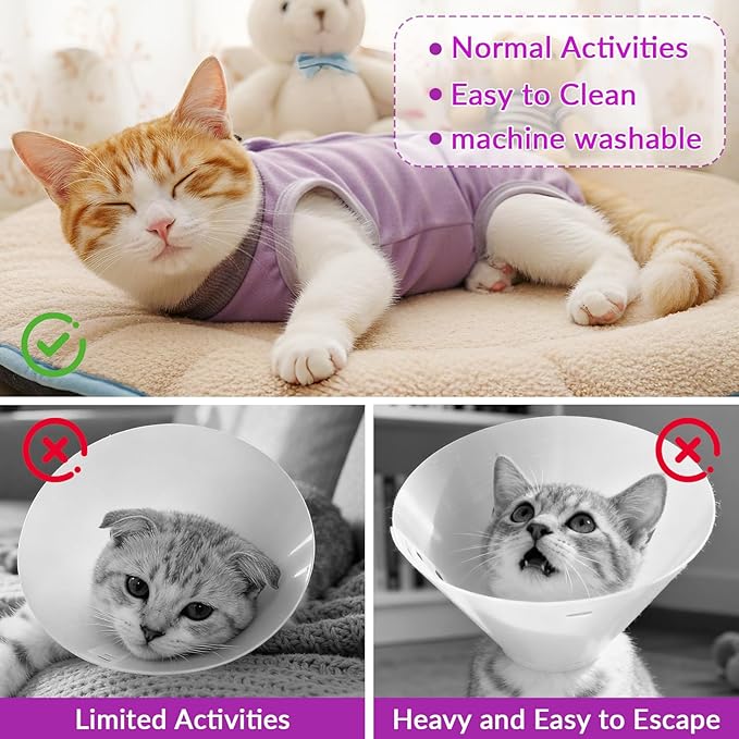 Cat Recovery Suit, Breathable Cat Onesie for Cats After Surgery, Kitten Onesie Bodysuit for Female Abdominal Wounds Skin Diseases E-Collar Alternative Wear (Pink, Medium)