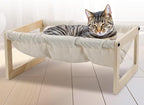 Cat Bed with Removable Washable Cushion, 9.5" Elevated Wooden Cat Hammock Bed, 360° Visibility Dog/Cat Cot with Cozy Winter Pads for Kitty, Puppy, Rabbit and All Pets