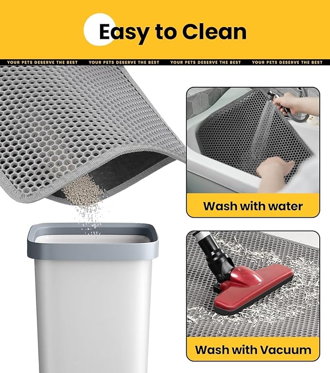 Small Cat Litter Box Mat: Easy Clean Kitty Litter Trapping Mat for Floor, Plastic Cat Box Pad (15 * 24in, grey, 1p)