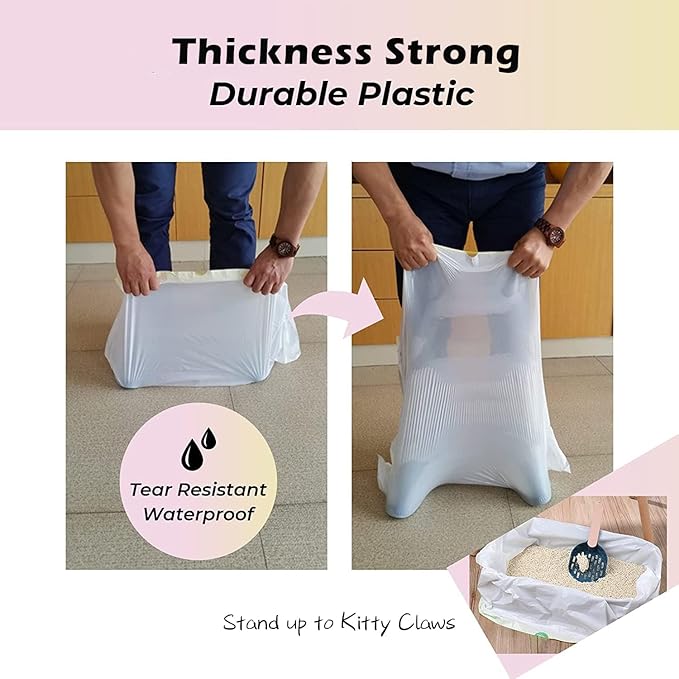 20 Count Jumbo Cat litter Box Liners, 46" x 19" Extra Large Heavy Duty Litter Pan Liner Bags with Drawstring for Pet Cat Litter Tray (Unscented)