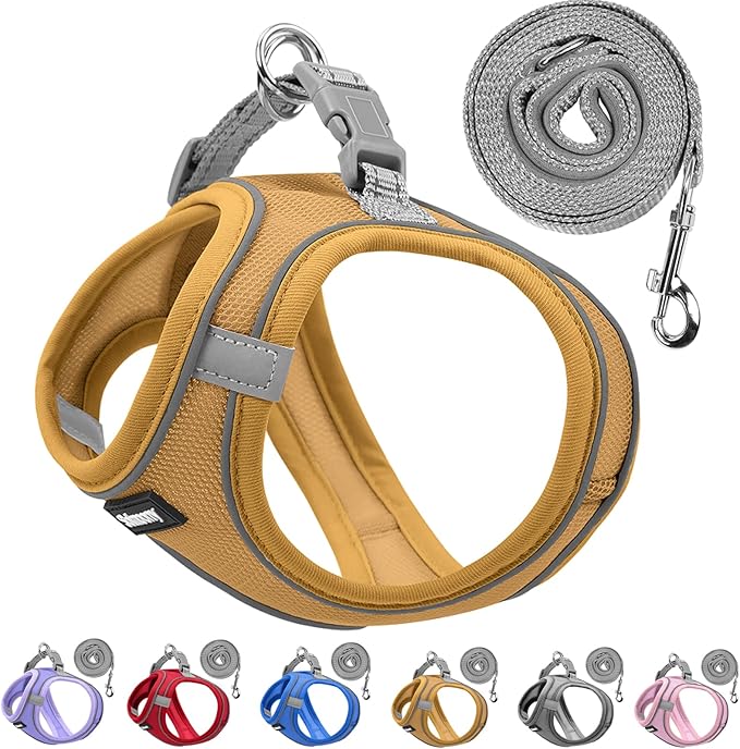 Solmoony Sparkly Medium Dog Harness and Leash Set, Step in Soft Light Puppy Vest, Breathable Reflective Pet Harness for Walking, Puppy Harness for Medium Dogs Cats (Brown, L)