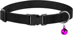 Breakaway Cat Collar Leather with Removable Bell - 13 Colors Available - Soft Adjustable Girl Boy Safety Lightweight Pet Kitten Collars Pink Brown Blue Green Red Orange Black (Black)
